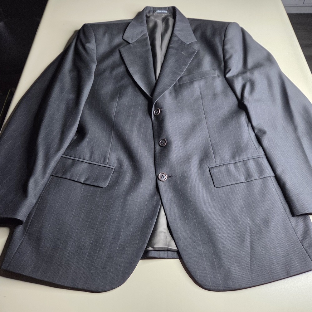 Issimo‎ Blazer Made in Italy Men's Pinstripe Jacket Black Gray 3-Button 42R